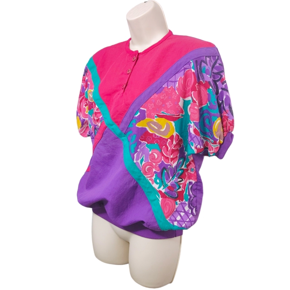 Vintage Cricket Lane Colorful Short Sleeve Sweatshirt Women's Size Small NWT - Picture 3 of 12